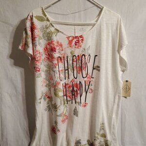 NWT St John's Bay Women's Pullover Tee XL White Floral Cotton Blend (WC87)